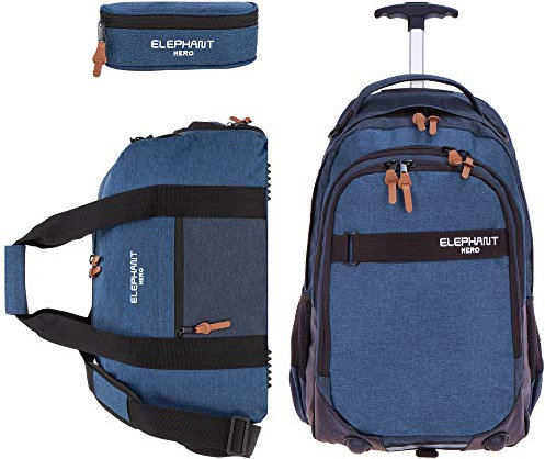 3 Teile Set: Trolley Elephant Hero Signature Schultrolley Trolly Sporttasche Mäppchen (Two Tone Blue (blau))