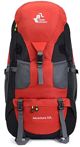 Free Knight 50L Wasserdichter Ultra leichter Wanderrucksack, rahmenlos, Outdoor-Sport, Tagesrucksack, Reisetasche für Klettern, Camping, Touren, Bergsteigen, Angeln, rot