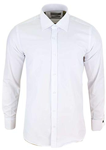 Mens White Nehru Classic Round Removable Collar Button Shirt Slim Regular Fit