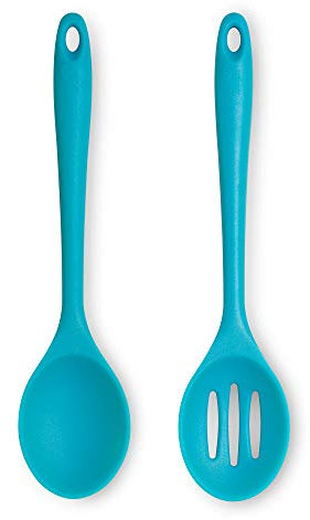 Zeal JSET6A Non-Stick Silicone Slotted Spoon & Cooks Spoon 2-Piece Set-Aqua,Blue