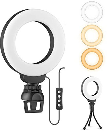 Ital Anillo de Luz LED 4 con Soporte de Sobremesa y Pinza para Pantalla - Iluminación Regulable y Ajustable para Fotografía, Videoconferencias o Maquillaje