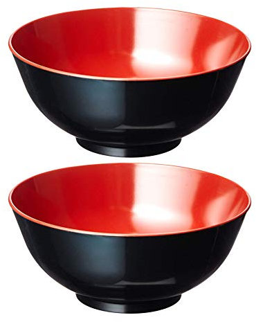 Japanese Style Plastic Black and Red Color Large 52 oz Ramen Bowls for Udon Pho Noodles Soup Cereal Pasta, Pack of 2