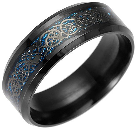 HIJONES Herren Celtic Mixed Color Dragon Edelstahlring Schwarz Ehering