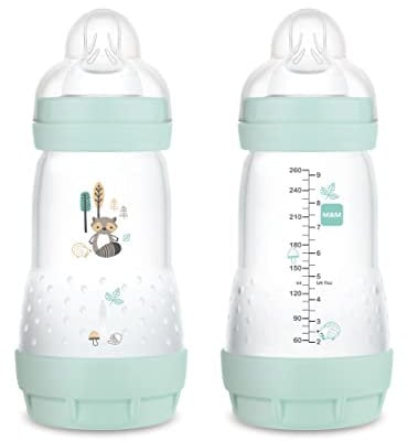 MAM Easy Start Anti-Colic Babyflasche | für Neugeborene | 94% Akzeptanz | von Hebammen & Müttern empfohlen | 80% weniger Koliken | stillfreundlich | Sauger Gr. 2 | 260ml | 2+ Mon | blau | 2 Stück