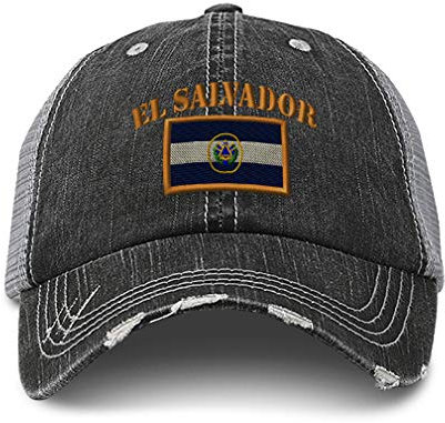 Speedy Pros Trucker-Mütze mit El Salvador Flaggen-Stickerei für Herren und Damen, Schwarz / Grau