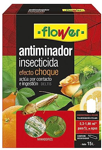 Flower - Insecticida Antiminador Efecto Rápido | Piretroide Eficaz | Pulverización Foliar Precisa | Contra Minadores y Plagas de Jardín | Compatible con Fertilizante Orquídeas Bio, 15 ml
