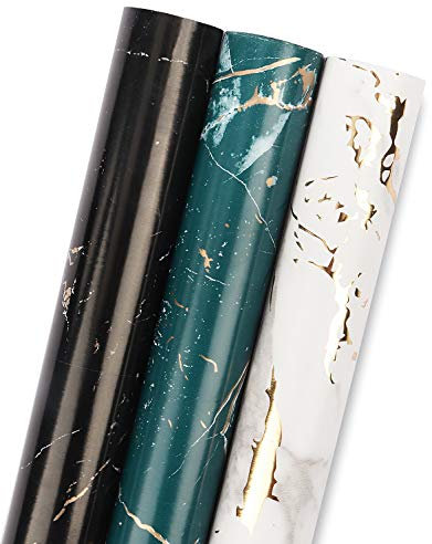 MAYPLUSS Geschenkpapierrolle – 43,2 cm x 308,5 cm pro Rolle – elegante Marmor-Ranke mit Goldfolie für Geburtstag, Urlaub, Geschenkpapier für Party, Brautparty, Hochzeit, Jahrestag, Abschlussfeier,