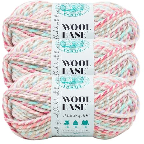 Lion Brand Yarn Wool-Ease Thick and Quick Yarn, Soft and Bulky Yarn for Knitting, Crocheting, and Crafting, 3 Pack, Carousel