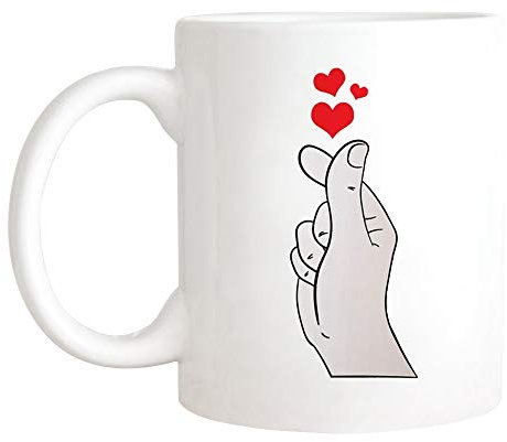 Saviola - Fingerheart Mug, Funny South Korea Flag For K-pop And K-Drama Fans, Korean Mug For Boys And Girls, Korean Oppa Mug, 11oz Novelty Coffee Mug/Cup