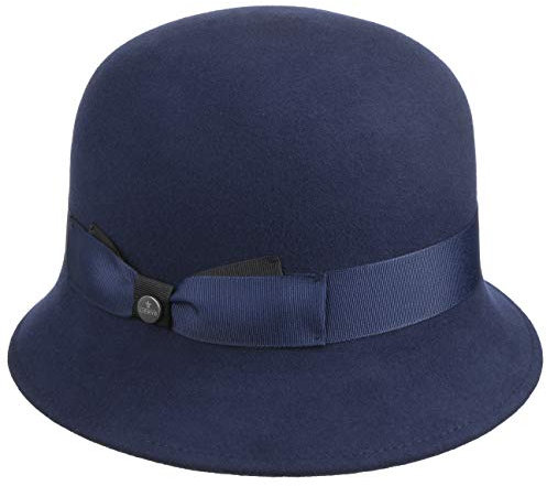 LIERYS Glockenhut Damen Made in Italy Filzhut 100% Wolle Handmade Ripsband Schleife Herbst Winter dunkelblau S (55-56 cm)
