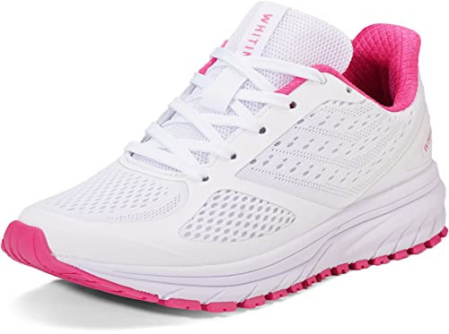 WHITIN Baskets Basses Chaussures de Course Femme Unisexe Sneakers Respirant Fitness Gym Athlétique Chaussures de Sport Blanc Rose 38
