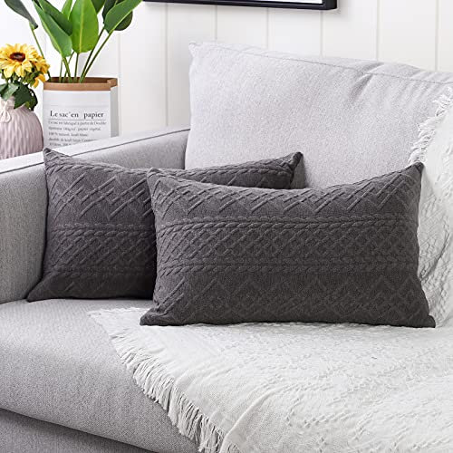 Yaertun 2er Set Superweichen Kissenbezüge Dekokissen Kissenbezug Sofakissen Dekorativ Couchkissen Kissenhülle Bezug Weich für Wohnzimmer Schlafzimmer 12x20 Inch, 30x50 cm Dunkelgrau