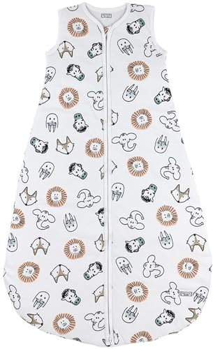 Meyco Baby Animal Schlafsack gefüttert (aus 100% Baumwolle, mit Rundum-Reißverschluss, hautfreundlich, Faltenresistent, perfekte Passform, Größe: 98), Mehrfarbig