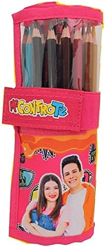 Me Contro Te Federmäppchen/Rolle mit 24 Buntstiften, Orange und Fuchsia