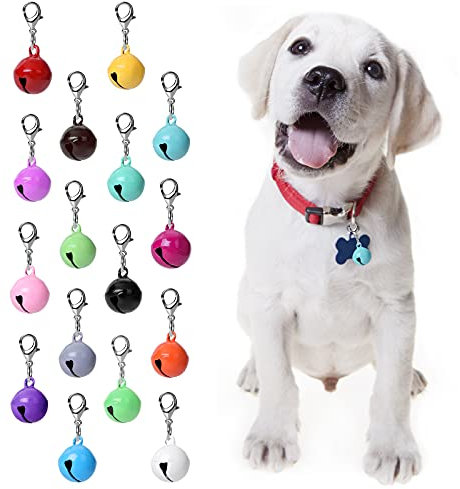 16 Stück Katzenhundehalsband Glocken, Jingle Bell für Katzenhalsband, Hundehalsband Charms,Bunte Haustier Kleine Glocken mit Verschlüssen,Haustierhalsband Zubehör,Festival Party DIY Basteln Dekoration
