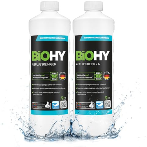 BiOHY Abflussreiniger (2 x 1 liter) | mit spezieller Haarweg-Formel | Bio Konzentrat für Küche & Bad | entfernt selbst hartnäckigste Verstopfungen | ohne ätzende Dämpfe & Gerüche