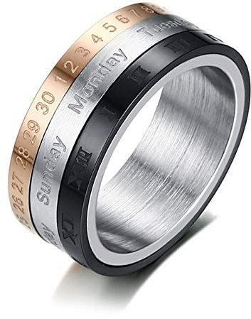 Aotiwe Ring Herren Edelstahl, Gute Besserung Geschenke Dreifarbiges Drehbares Ringband Schwarz Stahl Gold Größe 65 (20.7)