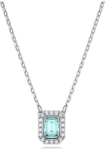 Swarovski Millenia Collana, con Zirconia Swarovski a Taglio Ottagonale, Placcata in Tonalità Rodio, Azzurro