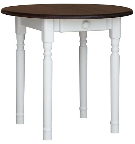 k koma NEU Runder Kiefer Tisch Esstisch Holz Küchentisch weiß Schublade Landhausstil Nuss (70 cm)