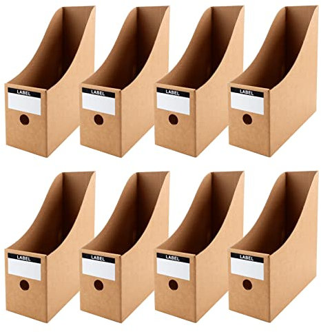Magazin-Aktenhalter 8 Stück – Zeitschriftenständer aus Karton mit Etiketten, recycelbares Kraftpapier A4 Dateien Organizer Box, Desktop Dokument Storage File Divider Datei für Schule Büro Zuhause