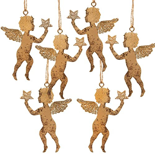 Logbuch-Verlag 6 goldene Engel Anhänger Weihnachten Weihnachtsanhänger aus Metall Vintage Christbaumanhänger Weihnachtsdeko 8 cm