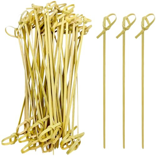 EXNIMA, 50, 100 y 300 Piezas, Pinchos de Bambú para Cóctel Ecológicos, Palillos Anudados Lazo o Espiral Cócteles y Aperitivos, Brochetas Bambú, Fiestas, Canapés, Catering, Barbacoa, Boda, Manualidades