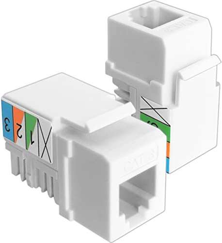 NECABLES 2 Stück CAT3-Telefon-Keystone-Buchse, Telefon-Keystone-Buchse, Punch Down Typ 110 IDC auf RJ11/RJ12 6P6C Buchse, Weiß