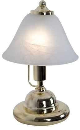 etc-shop Messing Tischlampe Antik Tischleuchte goldfarbene Tischlampe Nachttischleuchte Schreibtischlampe, Messing Alabasterglas, 17x27cm, Bibliothek Lesezimmer Wohnzimmer