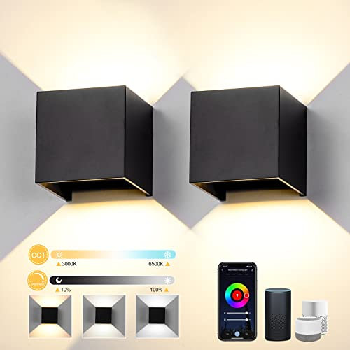 Midore 2 Stücke LED Wandleuchte mit Dimmbar, LED Lampe Warmweiß 3000K, RGB LED Wandlampe Innen/Aussen Einstellbar Abstrahlwinkel Aussenbeleuchtung für Wohnzimmer Garten