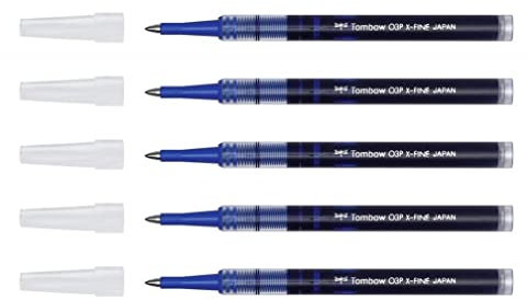 TOMBOW 5 Minen für Tintenroller, feine Spitze 0,5 – Strichstärke 0,3 mm, Blau