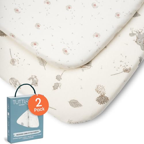 Tutti Bambini Spannbettlaken Beistellbett (2er-Pack) - Atmungsaktiver Bambus-Jersey - Spannbetttuch Weich & doppelt Elastisch Verstärkt - Baby Bettlaken für Matratzen 53×80 bis 60×90 cm (Cocoon)