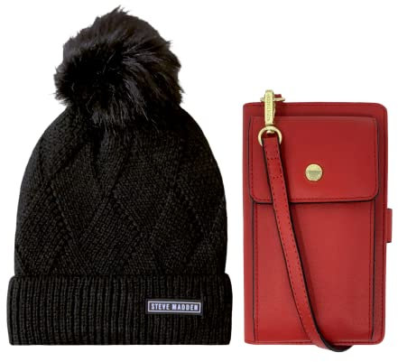 Steve Madden Damen Hut und Handy Crossbody Bag Set, Rot/Mul