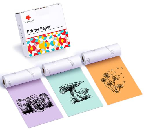 Phomemo 80 mm Farbdruckerpapier für M03/M03AS/M04S/M04AS Mini Taschendrucker, 3 Rollen selbstklebendes Thermo-Farbaufkleberpapier, 80 mm x 3,5 m, 20 Jahre Konservierung, Lila/Grün/Orange
