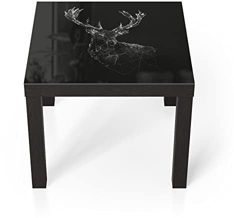 DEQORI Glastisch | schwarz klein 55x55 cm | Motiv Digitalisierter Hirsch | ausgefallener Beistelltisch aus Glas | Hochglanz Couchtisch fürs Wohnzimmer | moderner Couch Tisch mit Design