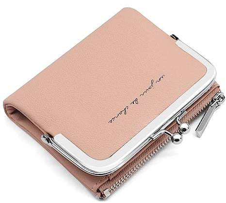 GOUNNU Damen Geldbörse PU Leder Portemonnaie Klein und im Kurzformat Damen Geldbeutel mit Mehreren Fächern, Mini Portmonee Frauen mit 8 Kartenfächer und Reißverschluss Münzfach (Rosa)