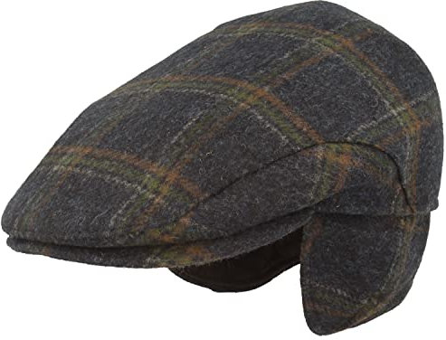 Breiter Herren Winter Schiebermütze mit Ohrenklappen Flatcap Schirmmütze 100% Wolle mit ausklappbarem Ohrenschutz Cap Blau 63