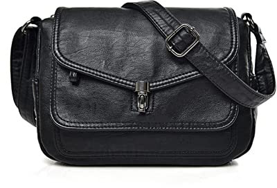 NICOLE & DORIS Damen Umhängetasche Mehreren Taschen Handtaschen Crossbody Retro Schultertasche PU Leder Frauen Satchel Tasche Leichte Messenger Bag Schwarz