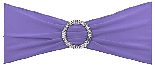 PATIKIL 13 x 5 Stretch Chair Sashes Bows, 25 Pack Elastic Chair Bands Sashes with Buckle Slider for Wedding Banquet Decorations, Light Purple