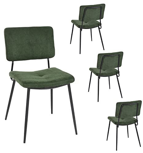 MEUBLE COSY Esszimmerstühle 4er Set Küchenstühle Ergonomisch Wohnzimmerstuhl Polsterstuhl mit Rückenlehne Sitzfläche aus Stoff Metallbeine, Retro, Grün, 54x45x82cm