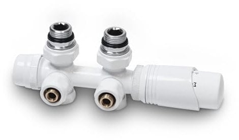 Vancoco Valvola Radiatore Angolare Valvole per Radiatori con Blocco H Connessioni Centrali da 50 mm Universale Valvola Radiatore Con Testa Termostatica Valvola per Termosifone Bianco