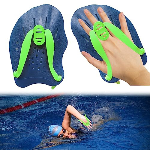 Winmany 1 paire de pagaies de natation avec sangles réglables - Aide à la musculation - Équipement d'exercice de piscine - Accessoires pour adultes et enfants - Unisexe - Bleu vert