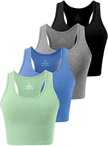Star Vibe 4 Stücke Sport Crop Top Set Damen Basic Sporttop Tanktops Frauen Yoga Sport Top Damen Fitness Black/Dark Grey/Blue/Cyan M