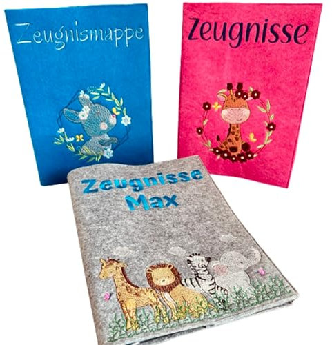 Zeugnismappe Filz DIN A4 – personalisiert mit Name & Motiv – handmade – Geschenk Einschulung, Schulanfang, Schulabschluss – Sichtbuch 20 Hüllen – Erinnerungsmappe Kinder