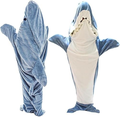 Dlishka Hai Decke Schlafsack-Kuscheldecke Flauschig im Hai Kostüm Design,Decke mit Ärmeln für Erwachsene,Deckenschlafsack aus Dickem Flanell,Shark Blanket,Perfekt für Wohn-und Schlafzimmer(XXL-83IN)
