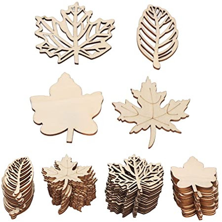 Tomotato 80 Pièces Feuilles d'Érable en Bois, Feuille de Bois Ornements en Bois Inachevés Embellissement Ajouré en Bois pour Artisanat Bricolage Décor d'arbre d'automne