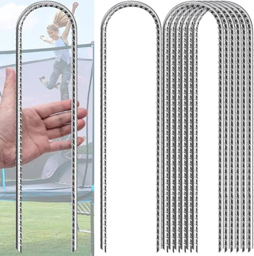16 in U Shaped Rebar Stakes, (8 Pack) U Shape Ground Stakes, Galvanized Rebar Stakes, for Christmas Decorations, Tents, Chain Link Fences, Camping, Trampolines, Irrigation Pipes and Gardens