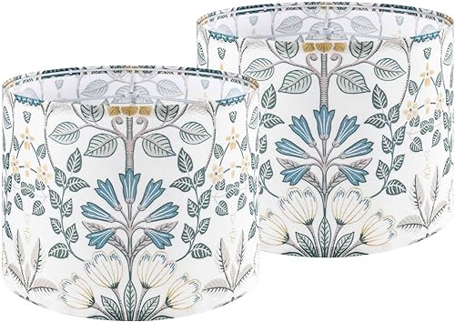 GOSO Medium Lampshade Polyester Fiber Printing Plants Drum Lamp Shade for TableLamp,Floor Lamps,DIY Pendant Light,Wall Hanging,Spider Fitter 13 Top x 13 Bottom x 10 Heigh,Includes 2pcs