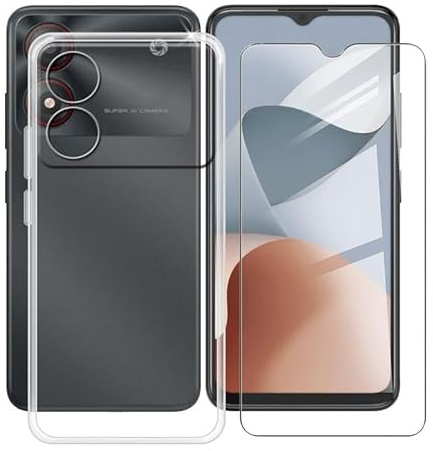 HGJTFANY per ZTE Blade A34 Cover + Vetro Temperato Pellicola (6.6), Ultrasottile Silicone Morbido Antiurto Trasparente Protettiva Custodia per ZTE Blade A34 - Trasparente