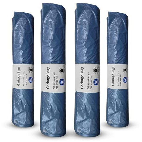 Hygiene100 120 Liter Blauer zertifizierte LDPE-Müllsäcke – 4 Rollen à 100 Stück extrem reißfest, robust, Stärke 27 mµ Klimaneutralisierter, stabiler blauer Müllbeutel 700 x 1100 mm