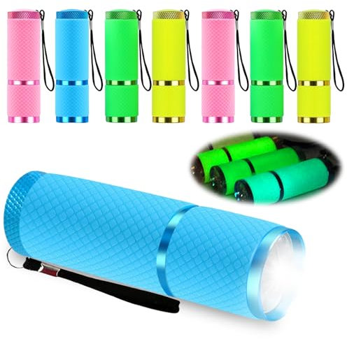 Tulov 8 Stück LED Taschenlampen Kinder Set, Mini Taschenlampe, Hohe Helligkeit 9 LED-Leuchten, Farbige Taschenlampe Klein mit Lanyard für Camping, Outdoor, Wandern, Geburtstage(Gelb&Rosa&Grün&Nlau)